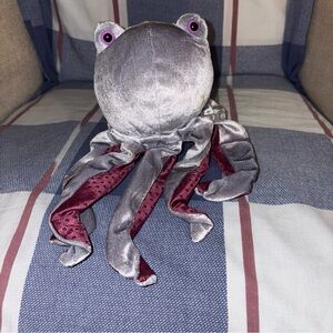 Charming Gray and Burgundy Plush Octopus hand puppet